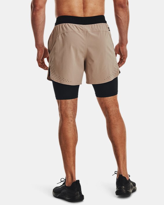 Men's UA Peak Woven 2-in-1 Shorts, Brown, pdpMainDesktop image number 1